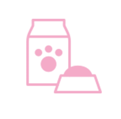 A pink and black icon of a dog food container.