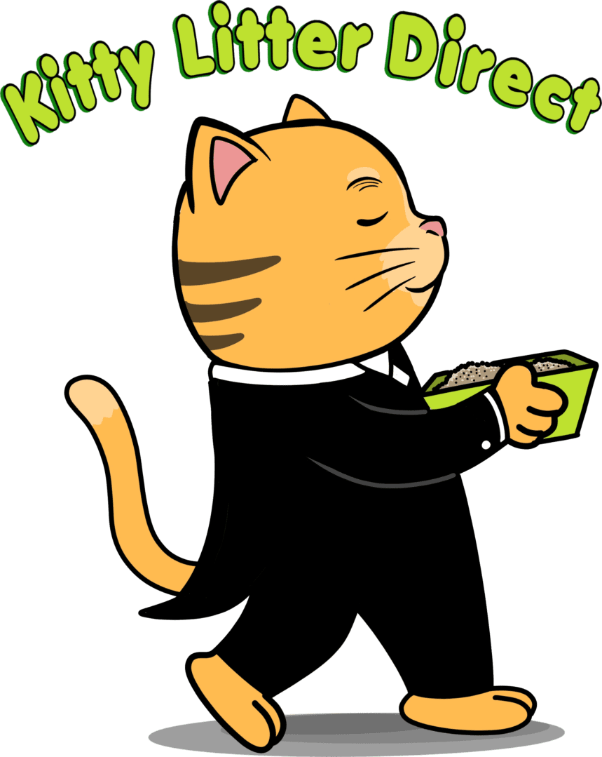 A cartoon of a cat in a suit holding something.