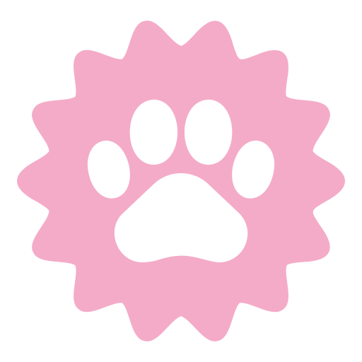 A pink paw print is shown on the black background.